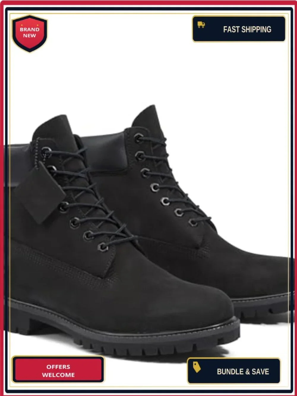 Men's Waterproof Hiking Boots Premium Leather Lace-Up Durable Rubber Sole Ankle